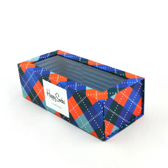 Caja de regalo UV con espray de impresión en color de doble cara, caja de calcetines de embalaje, caja de regalo magnética plegable de lujo
